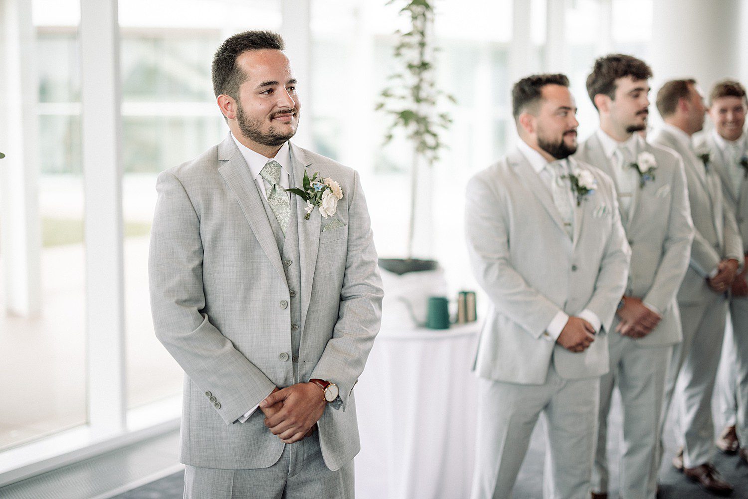 Tess and Grant's guests seated for the ceremony at their Discovery World wedding