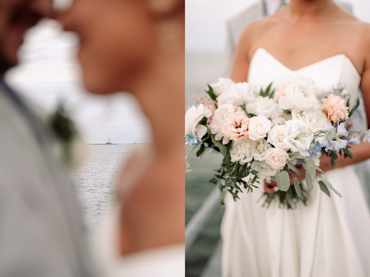 Tess and Grant's recessional kiss at their Discovery World wedding in Milwaukee