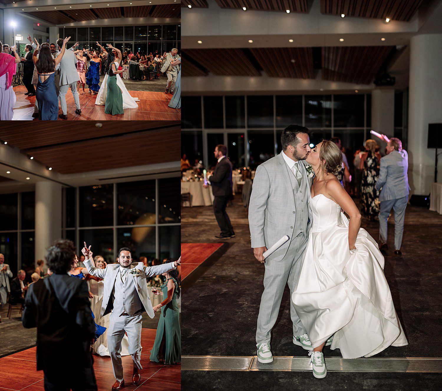 Tess and Grant's reception dance floor celebration at their Milwaukee wedding at Discovery World