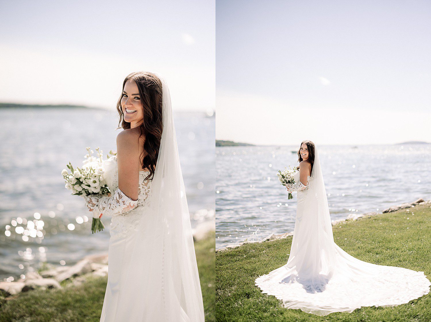 Jenna smiling in the golden light by Green Lake before her Heidel House wedding portraits