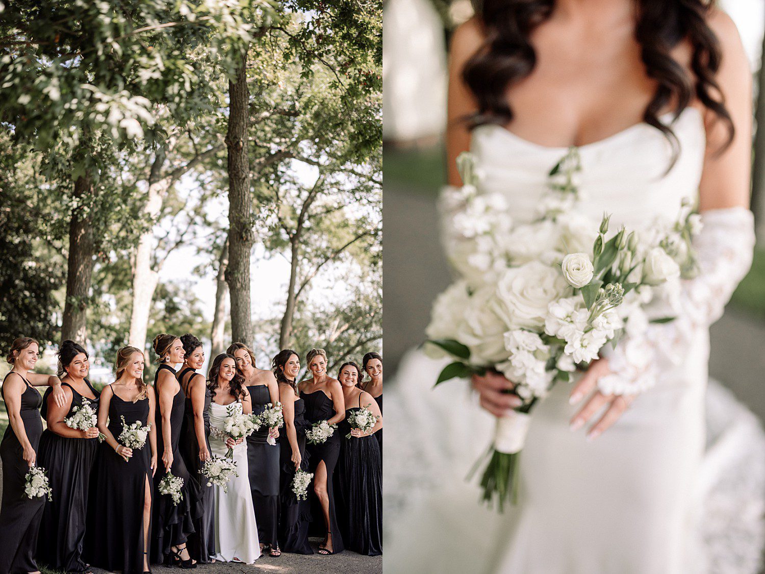 Jenna's bridesmaids gathered close with their white bouquets before the Heidel House wedding ceremony