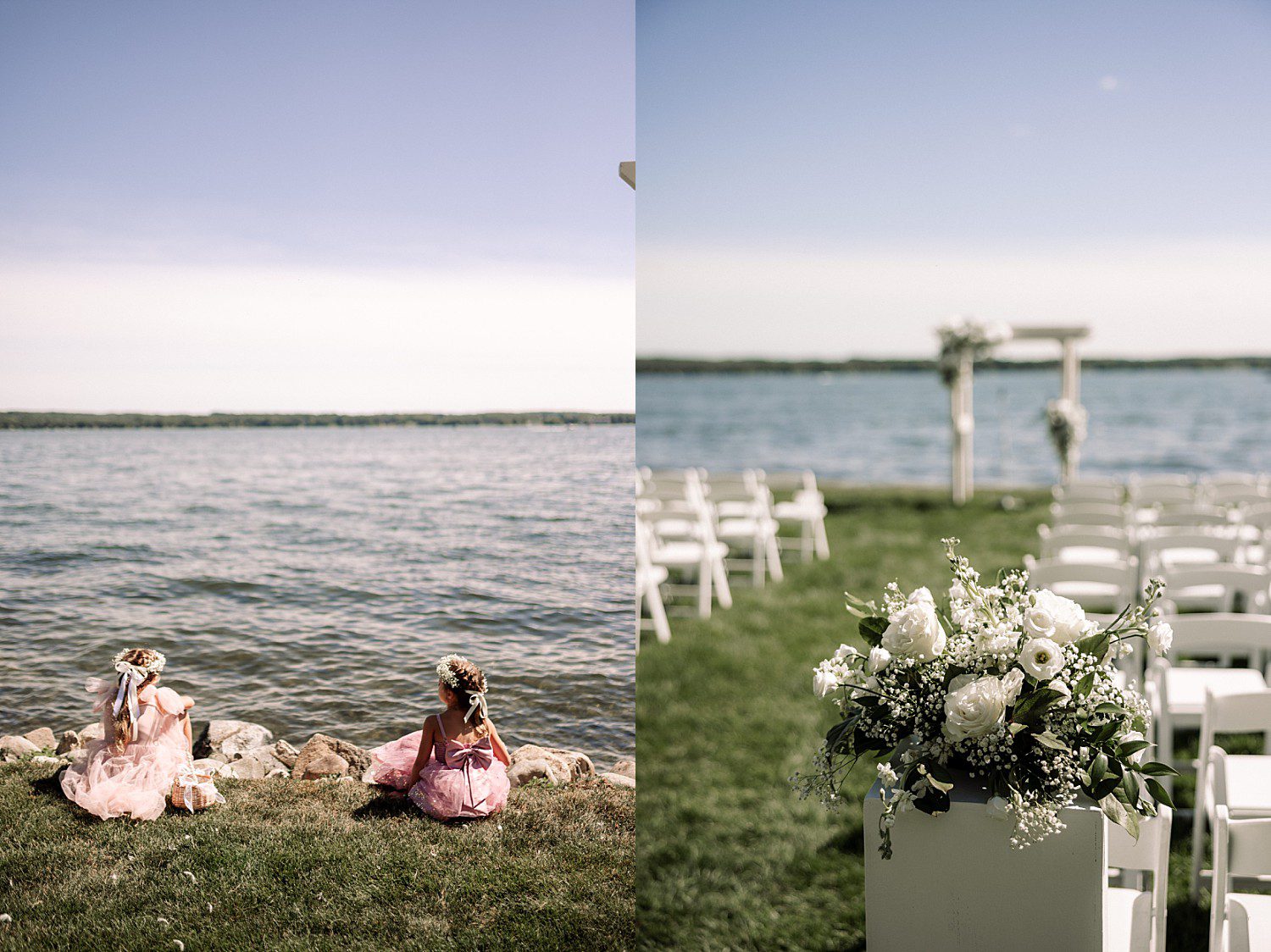 Jenna and Josh laughing together by Green Lake during their Heidel House wedding portraits