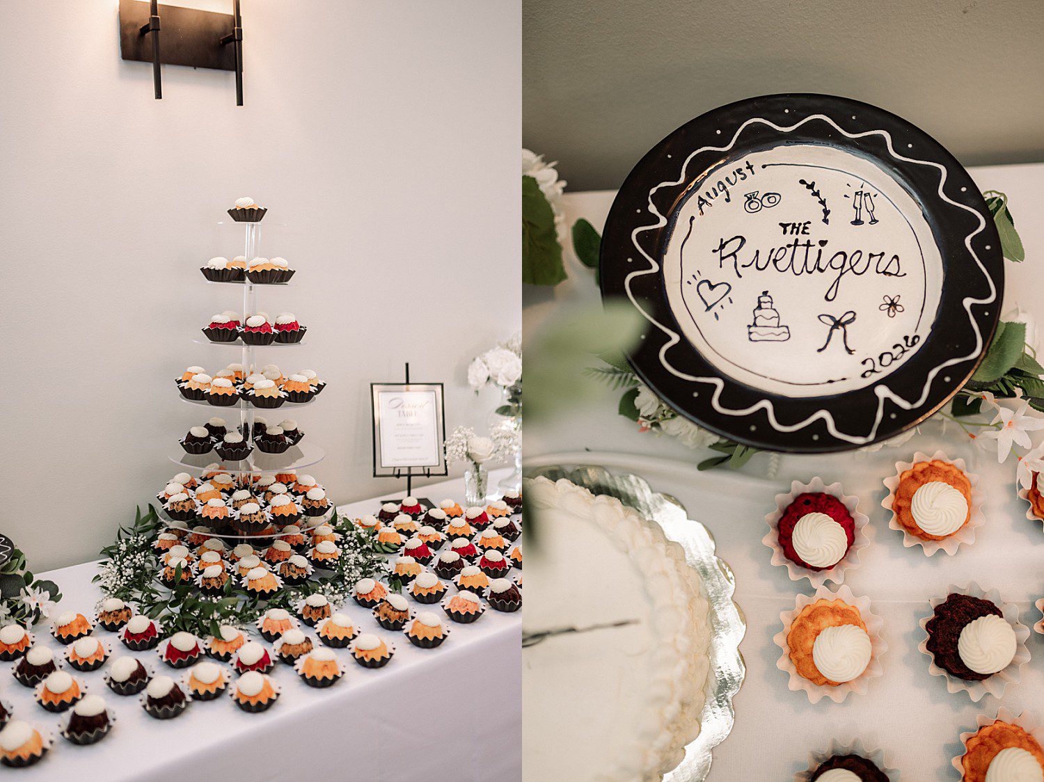 The mini dessert tower and custom wedding plate at Jenna and Josh's Heidel House reception