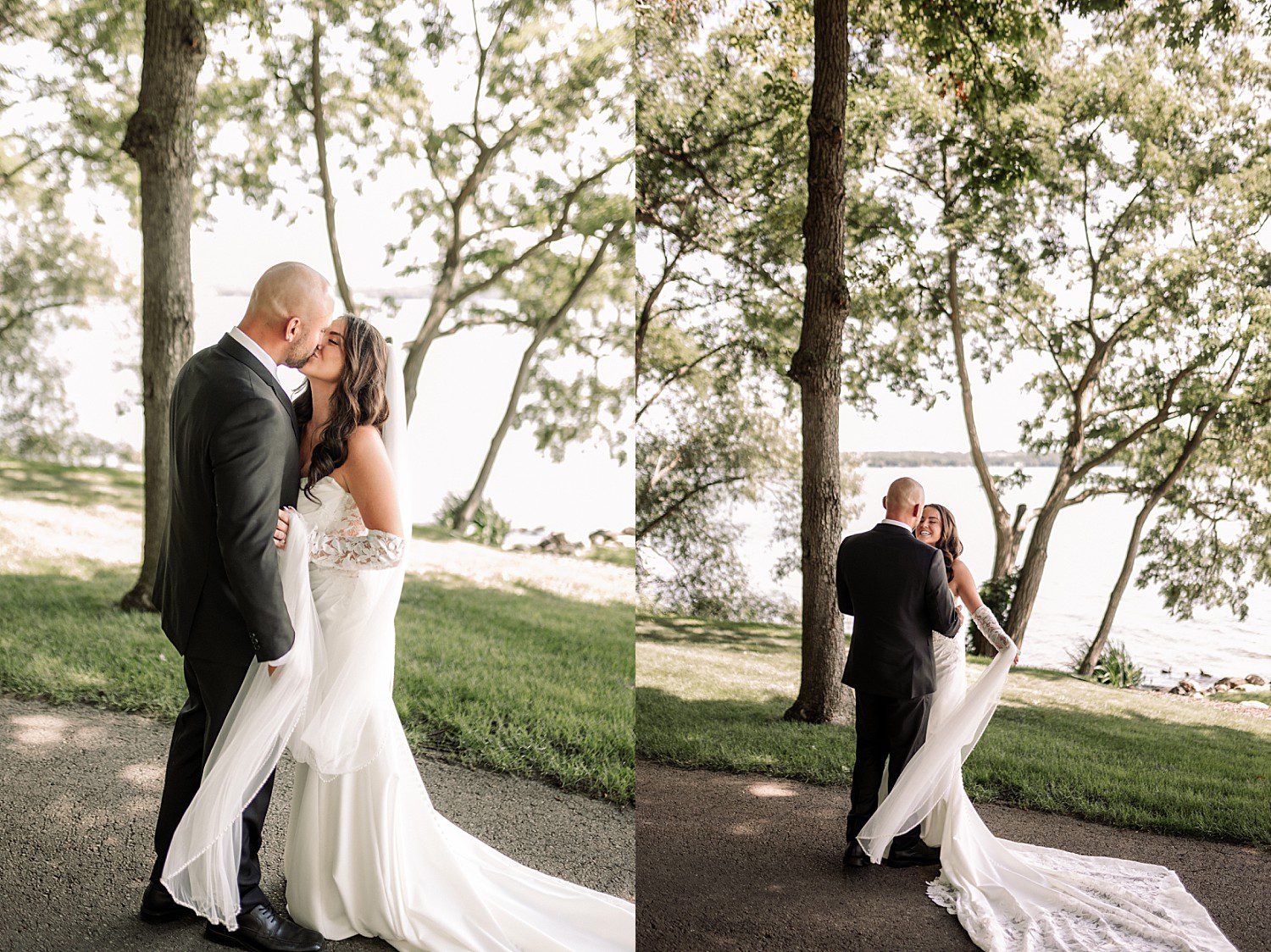 Josh turning around to see Jenna for the first time during their Heidel House wedding first look