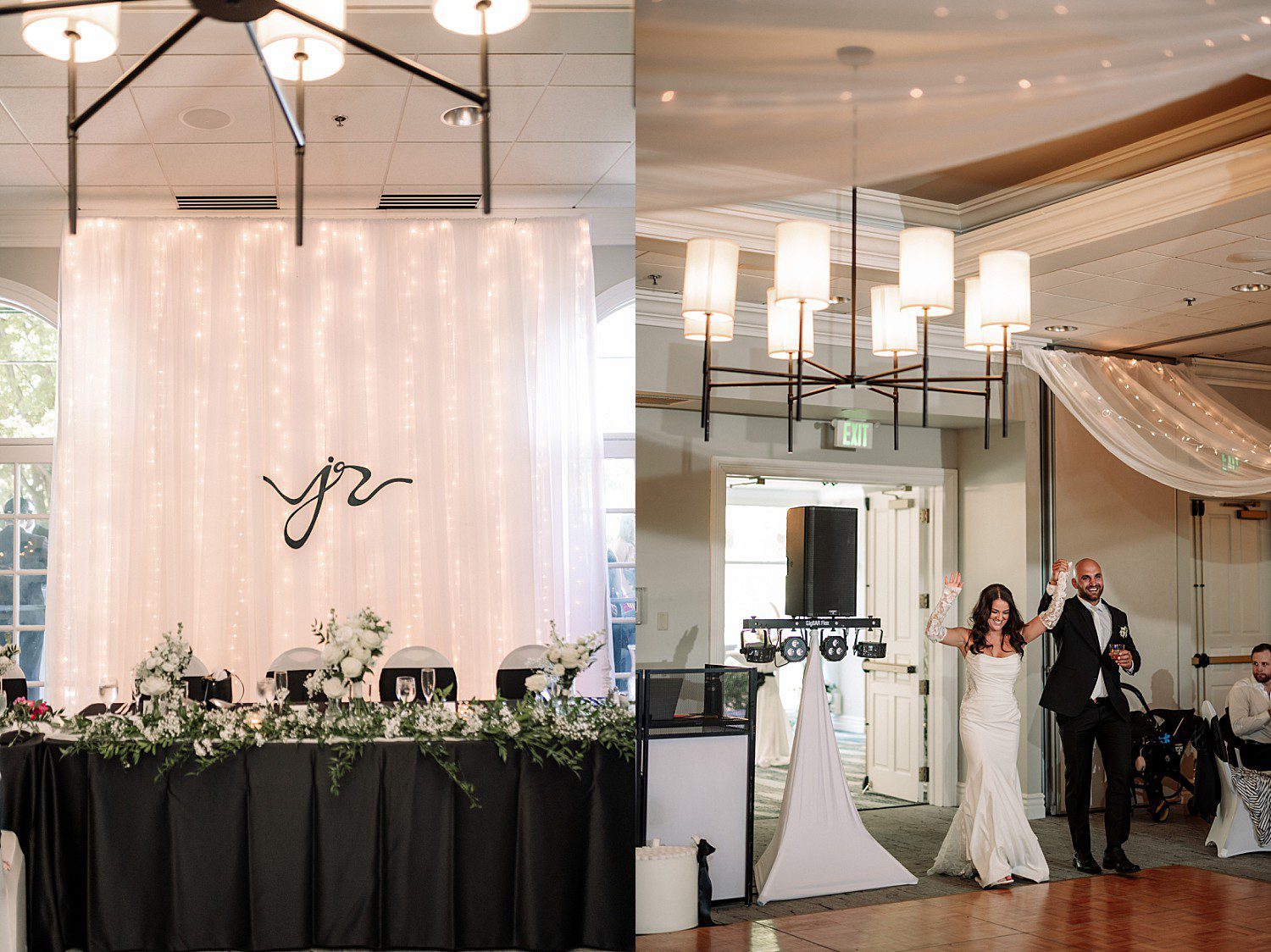 Jenna and Josh making their grand entrance into their Heidel House wedding reception, arms raised
