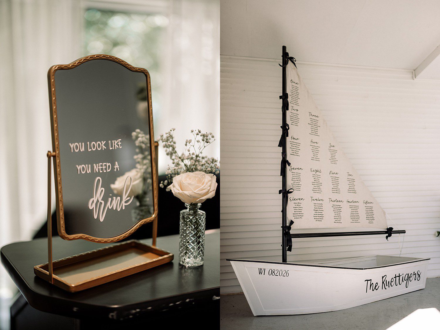 The handmade sailboat seating chart Josh built for their Heidel House wedding reception