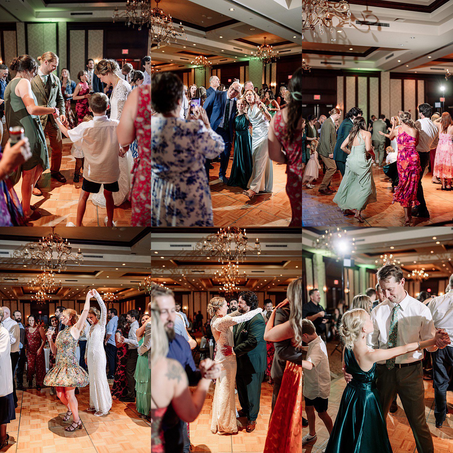 Guests dancing the night away at Kathryn and Logan's reception at The Osthoff Resort in Elkhart Lake, Wisconsin
