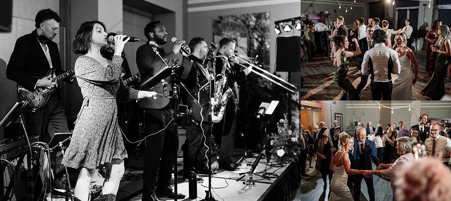 Blue Water Kings playing Noelle and Noah's packed reception dance floor at Boerner Botanical Gardens in Hales Corners, Wisconsin