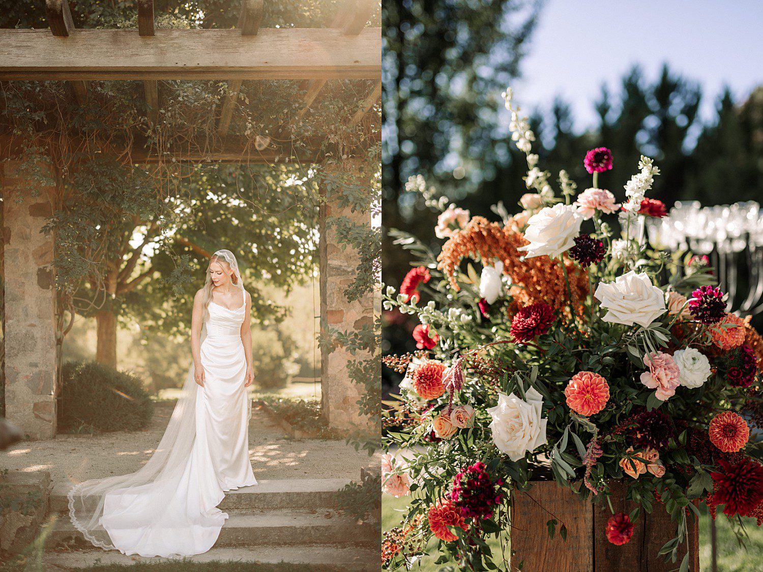 Noelle's golden afternoon bridal portrait and fall ceremony florals at Boerner Botanical Gardens in Hales Corners, Wisconsin